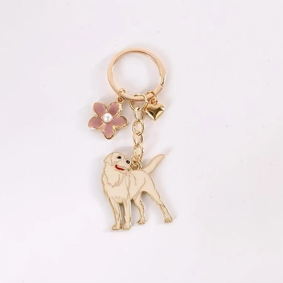 1/5/10/20/50/100pcs Enameled Metal Keychain in the Shape of a Labrador Retriever with Flower and Heart Designs - One-of-a-Kind K