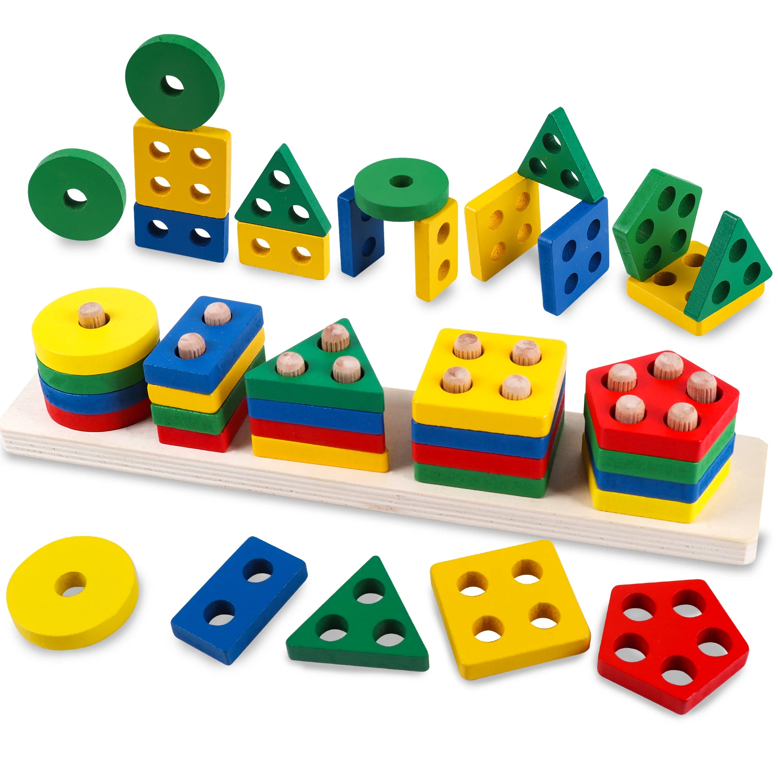 Montessori Houten sorteer- en stapelspeelgoed Activiteit Vroeg leren Ontwikkeling Kleurherkenningssorteerder voor kinderen vanaf 3 jaar