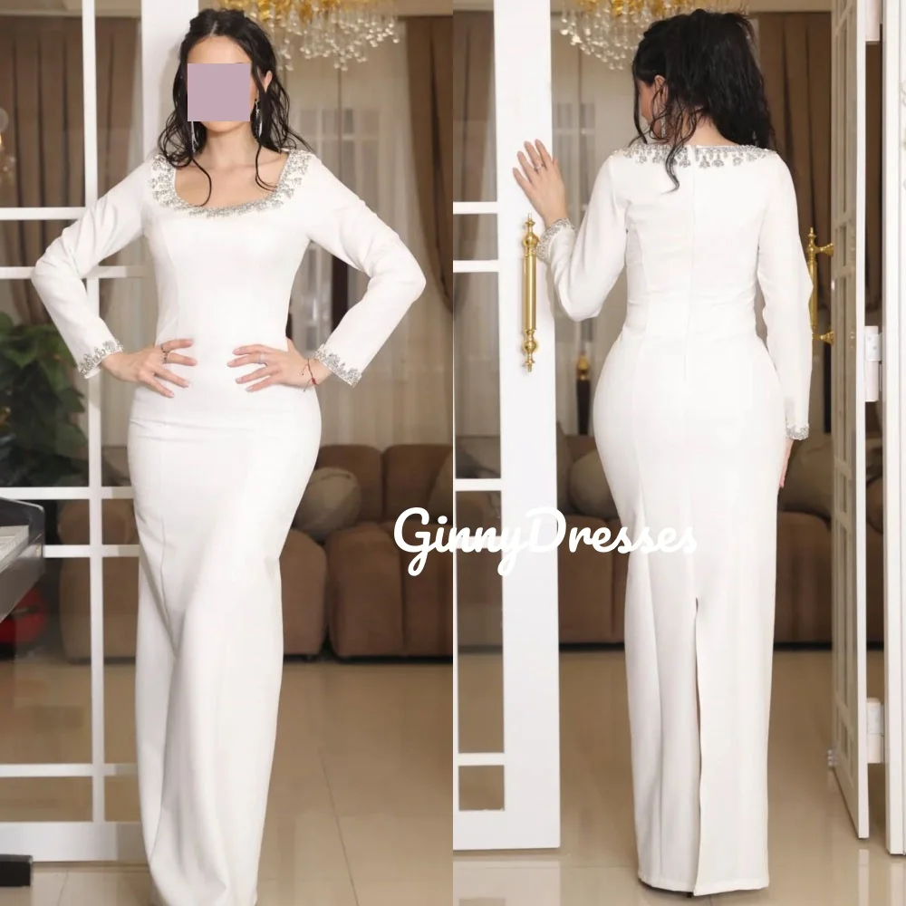 

Платья для торжественных случаев Настроить квадратный вырез-футляр длиной до пола Роскошные платья Вечерние бусы на молнии с длинными рукавами