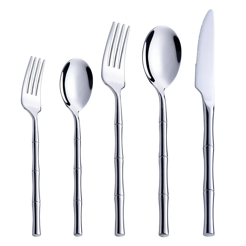 Bamboo Style Cutlery Quality Flatware Stainless Steel Tableware Set for Dinner Party Hotel Bar