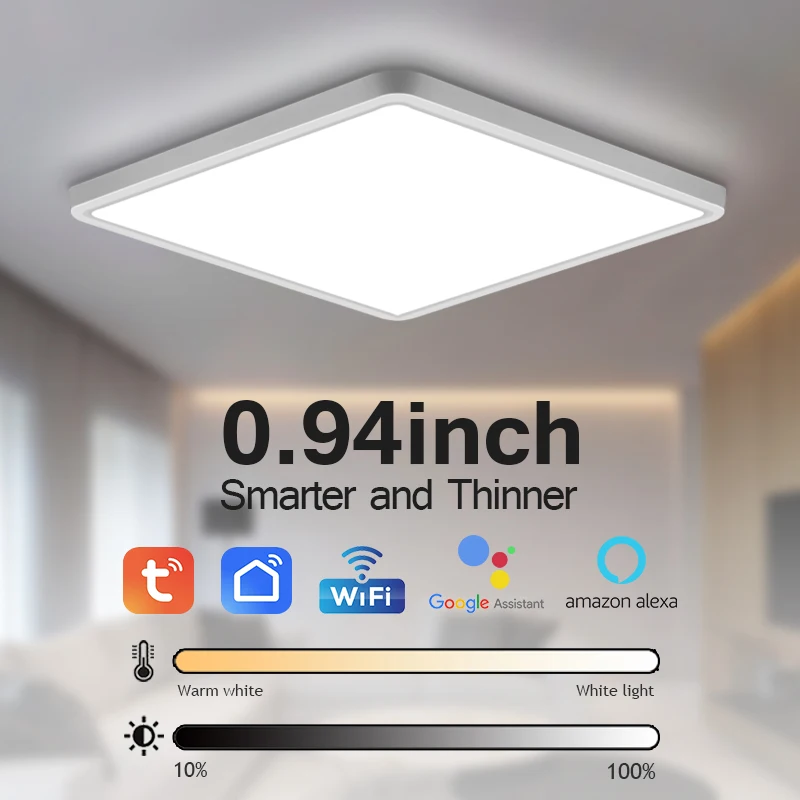 Modern Led Smart Ceiling Light Golden Wood Grain Dimmable Home Lighing WiFi Tuya App Voice Control Surface Mounting Ceiling Lamp