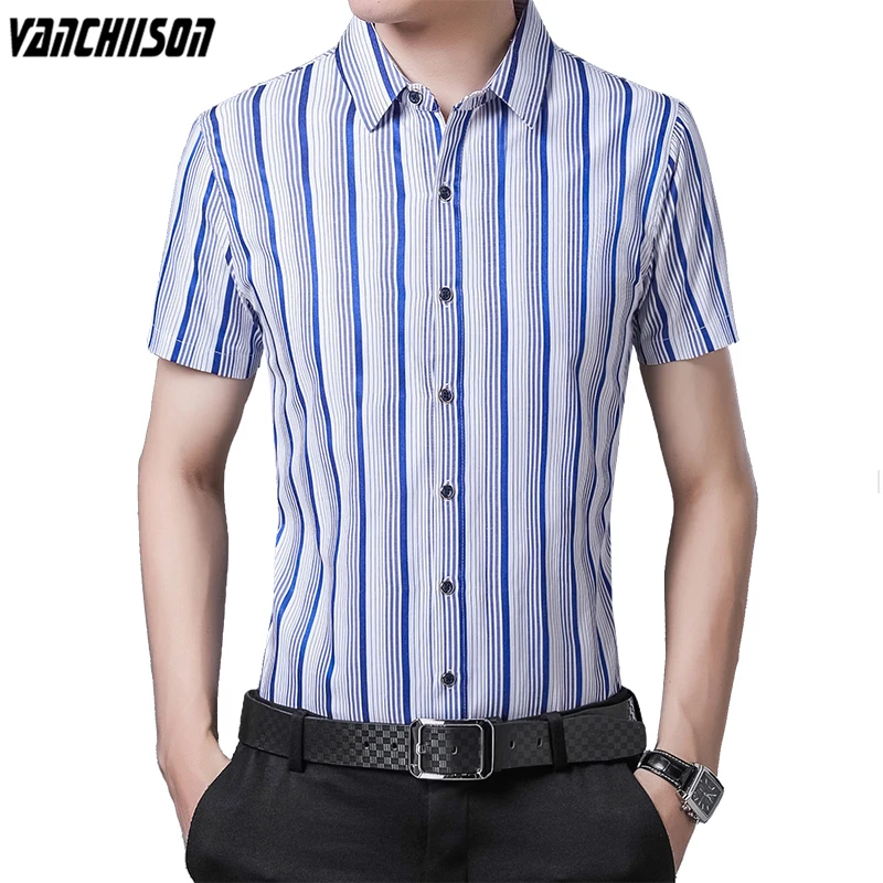 

Men Short Sleeve Shirt Tops for Summer Stripes Office Casual Male Fashion Clothing 00859