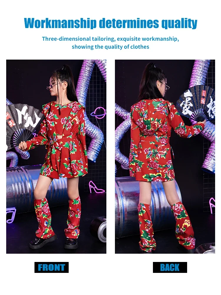 ZZL K-PoP ملابس الفتيات أزياء زهرة كبيرة شمال شرق ، Sudes النمط الصيني ، المدرج T للأطفال ، أزياء رقص الجاز للأطفال