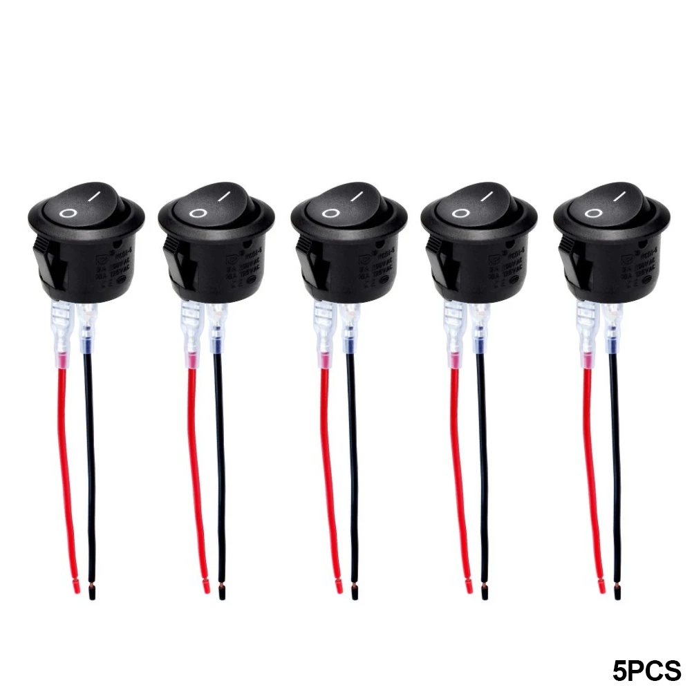 5PCS Round Rocker Switch ON Off SPST 20mm Mini 12 Volt Toggle Switch 12V for Car Automotive RV 2 Pin Switch 120V Wired KCD1