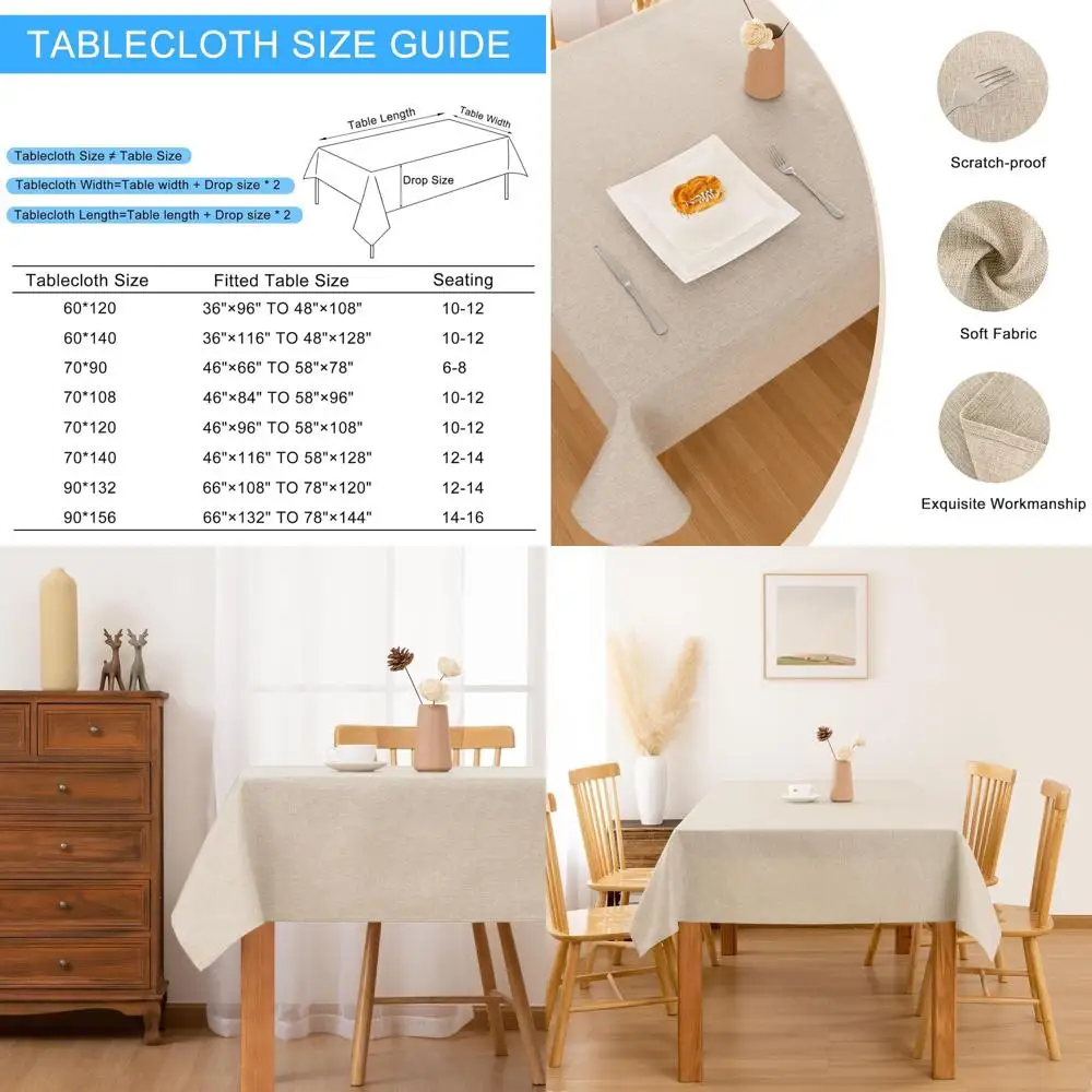 

Бежевая прямоугольная скатерть из искусственного льна 70 x 120 — устойчивая к пятнам и морщинам, моющаяся для кухни и столовой, идеально подходит для Holida