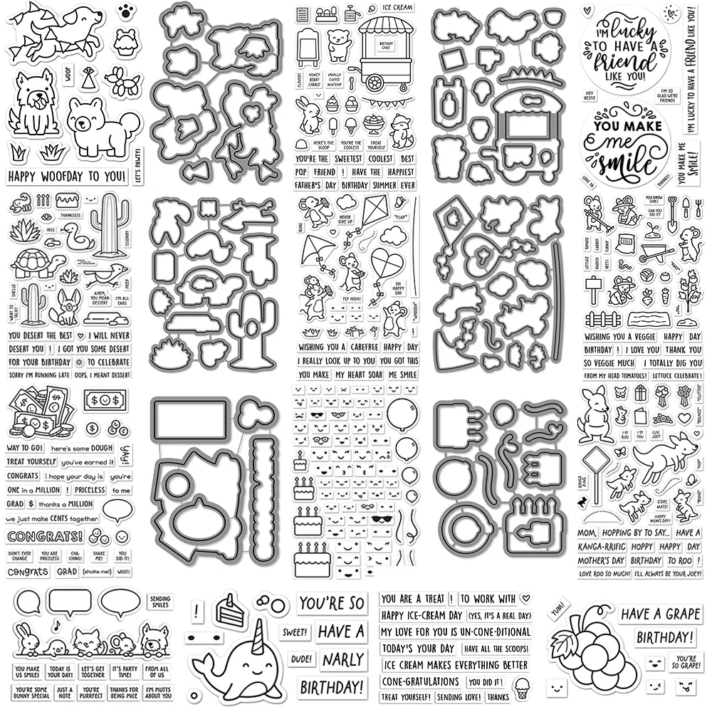 Yappy Birthday add-on Whoosh, kites Bundles Clear Stamp And Metal Cutting Dies For DIY Craft Making Card Scrapbooking Decoration
