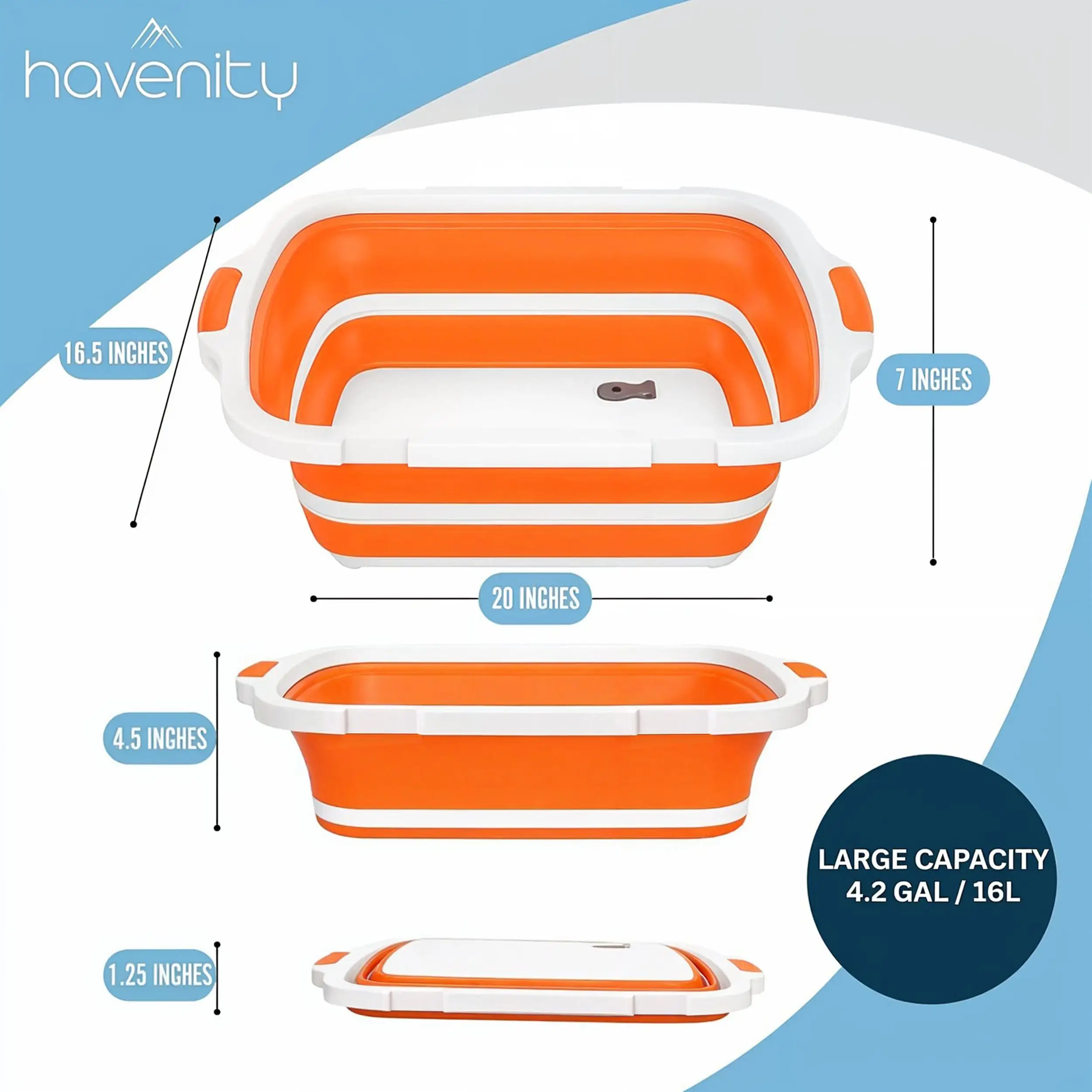 Multifunctional Collapsible BBQ Prep Tub with Locking Lid Portable Camping Cutting Board Meat Marinating Container Folding Food Storage Tray for Outdoor Grilling Picnic Tailgate Kitchen Accessories Orange