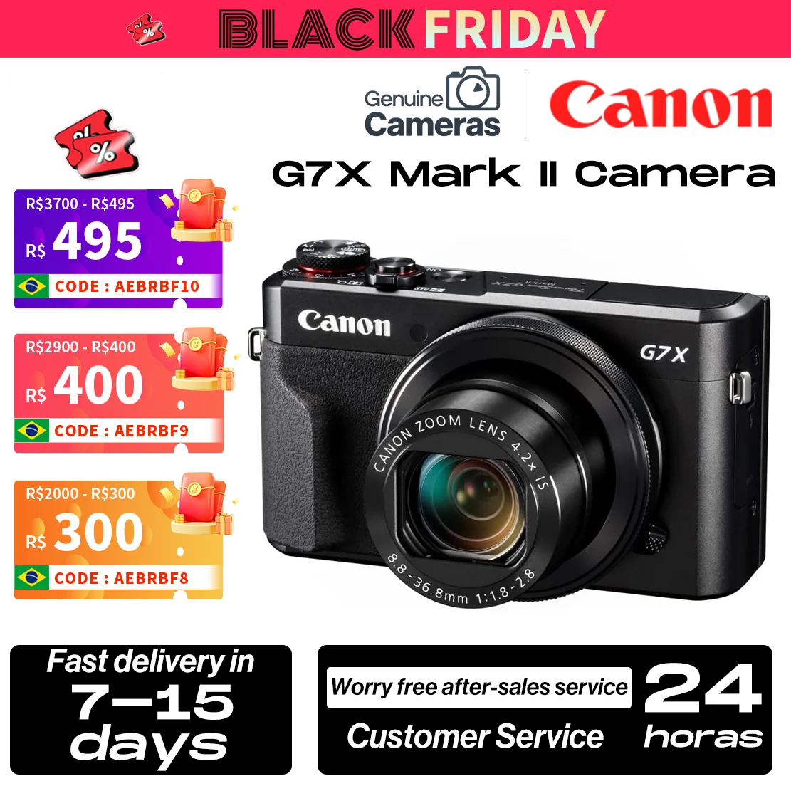 【Do Brasil】كاميرا Canon PowerShot G7X Mark II المحمولة بطاقة صغيرة رقمية 4K فيديو بصري مضاد للاهتزاز مدونة فيديو خارجية حية G7X2