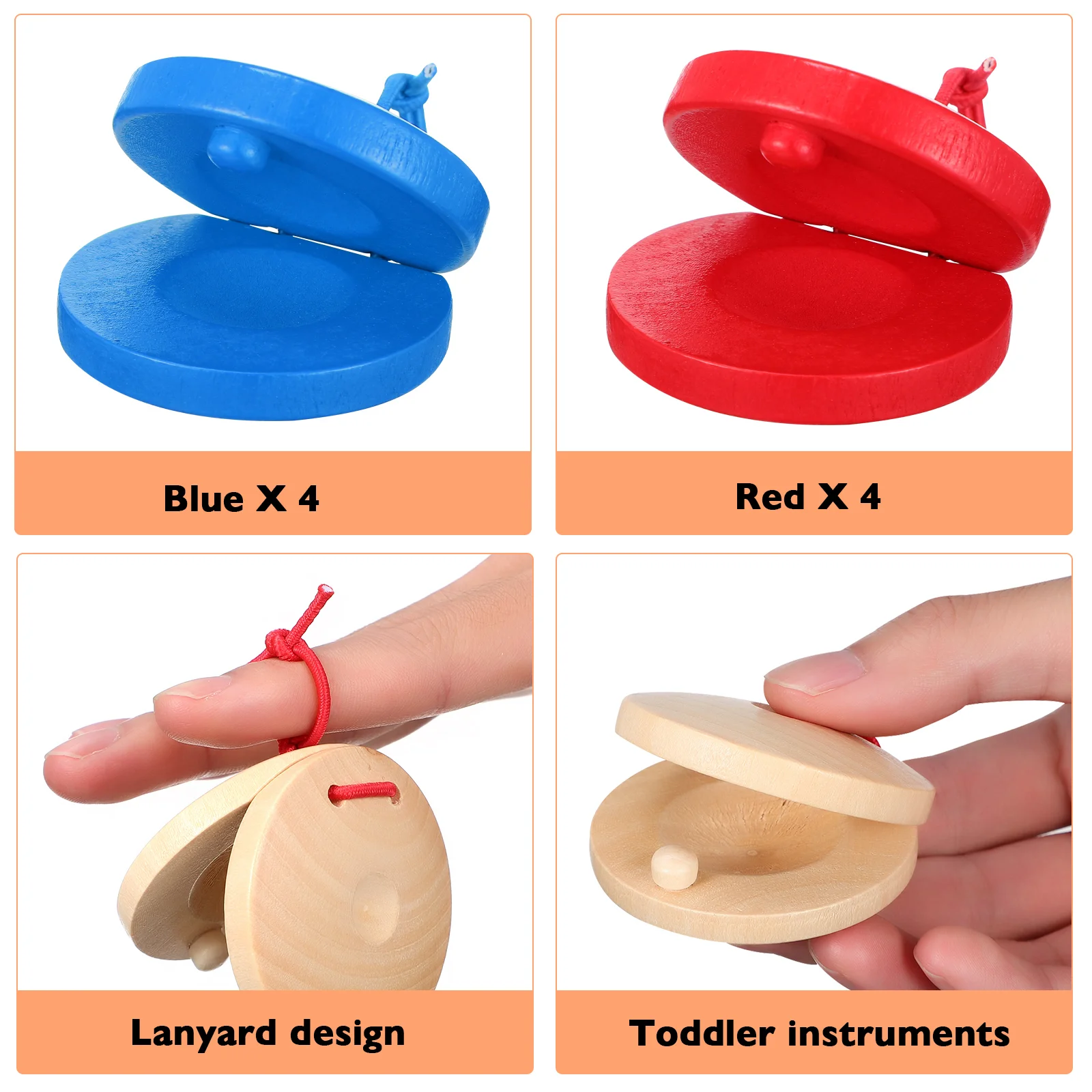 12 Pcs Wooden Castanets Educational Musical Instruments for Toddlers Preschool Kids Baby Toys Improve Coordination Brain