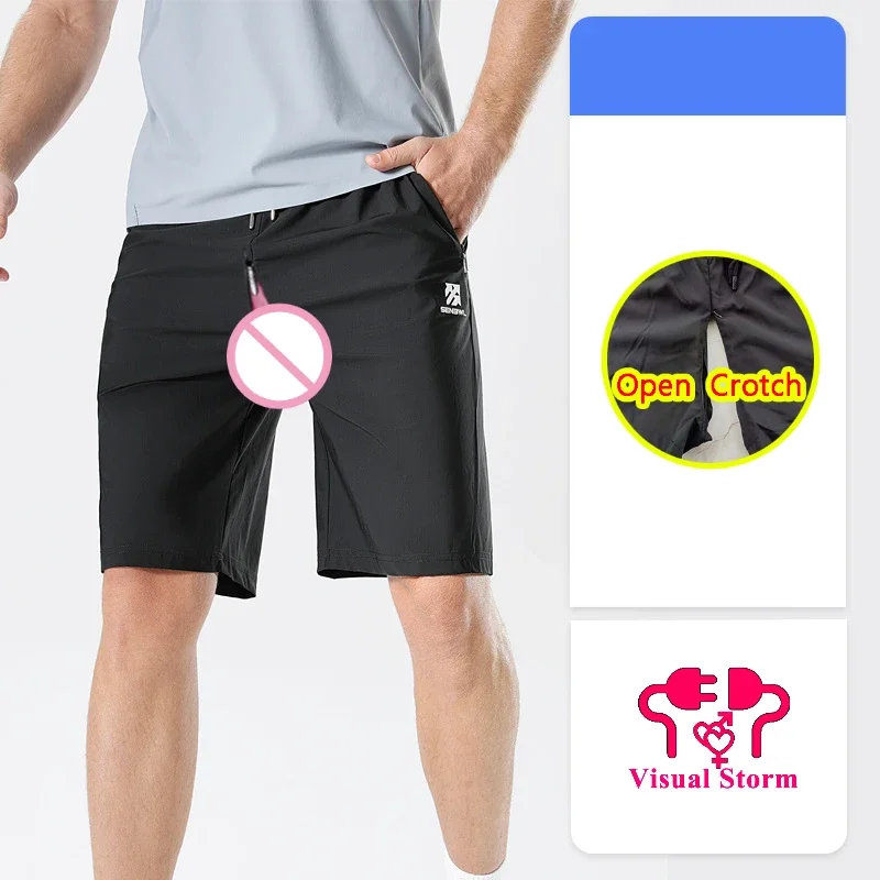 New Fashion Man Open Crotch Shorts with Invisable Zipper Pants BreathablePocket Ideal for Outdoor Sports and Fitness Sex