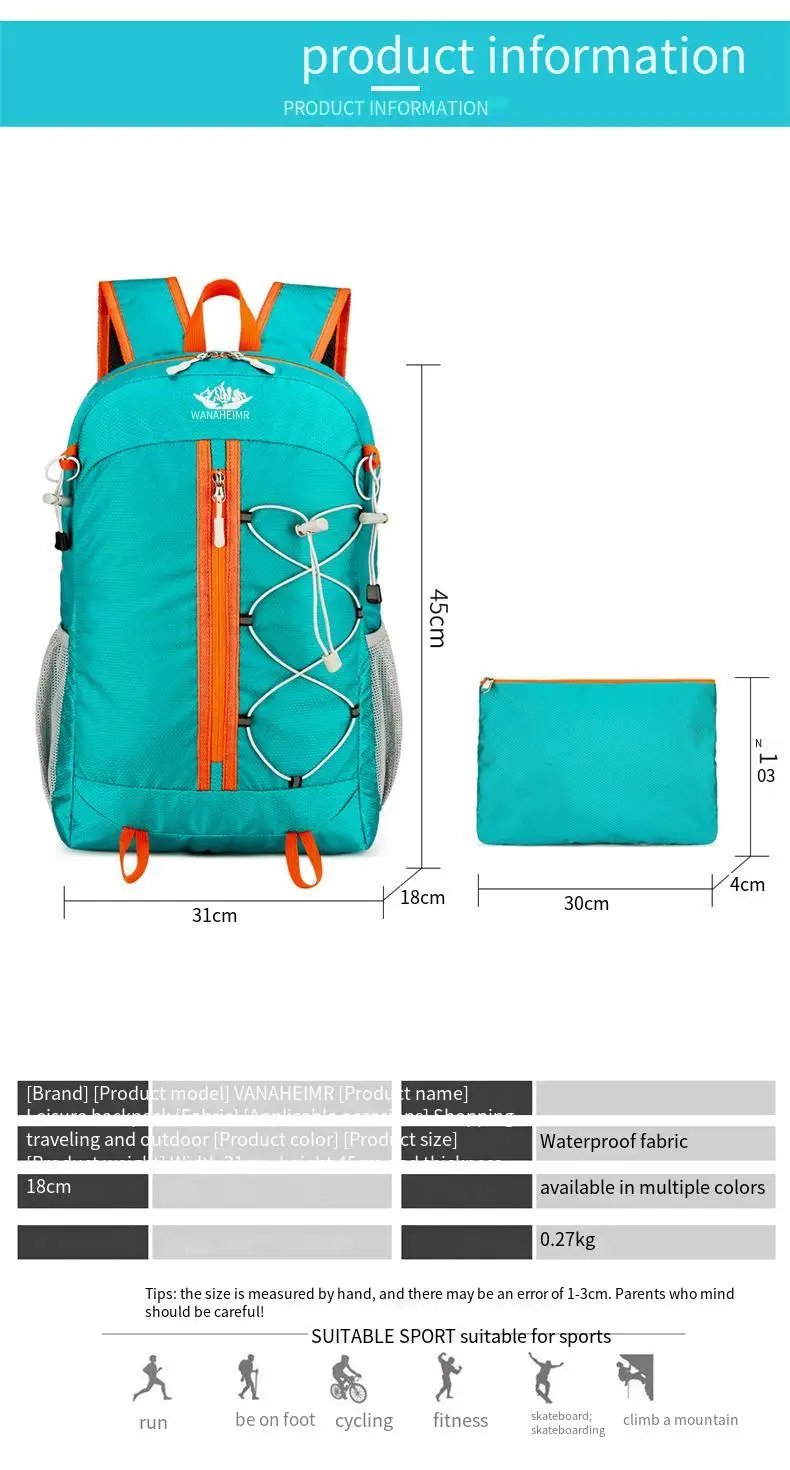 Outdoor Unisex Backpack Portable Foldable Lightweight Large Capacity Sports Hiking Traveling Backpack for Men And Women