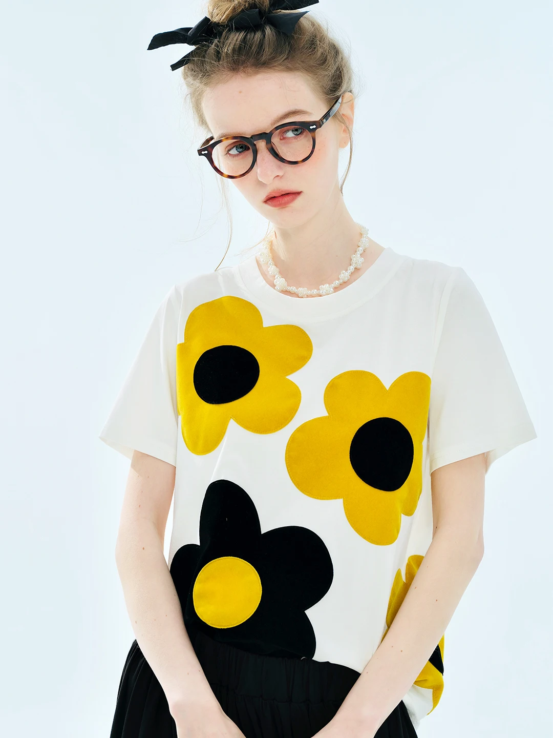 

Leisure imakokoni 2025 Summer Cotton Knitted Heavy duty Patchwork Loose Round Neck T-shirt 255103