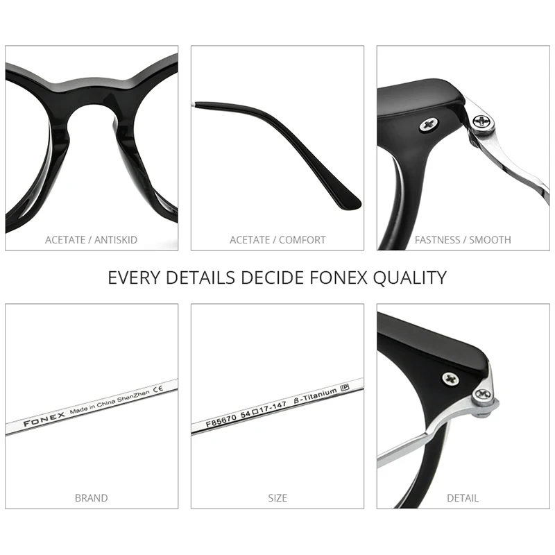 FONEX Titanium Eyeglasses Frame Men 2021 Retro Round Glasses Women Acetate Spectacles Eyewear F85670