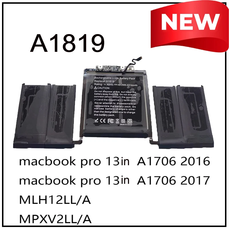 

A1819 Replacement Li-ion Laptop Battery for Apple MacBook Pro 13'' Touch Bar A1706 2016 Year 11.42V 4314mAh High Quality Charge