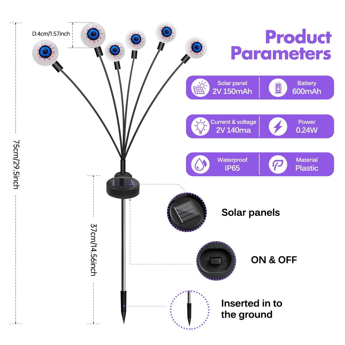 Luces solares impermeables para decoración de Halloween, estaca con forma de globo ocular