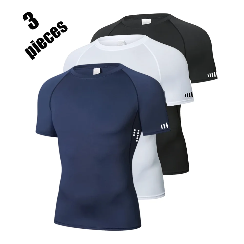 3-teiliges Herren-Lauf-Kompressions-T-Shirt, schnell trocknend, kurzärmelig, Sport-T-Shirts, Fitnessstudio, Fitness, Top für Herren, Jogging, sportliches Hemd