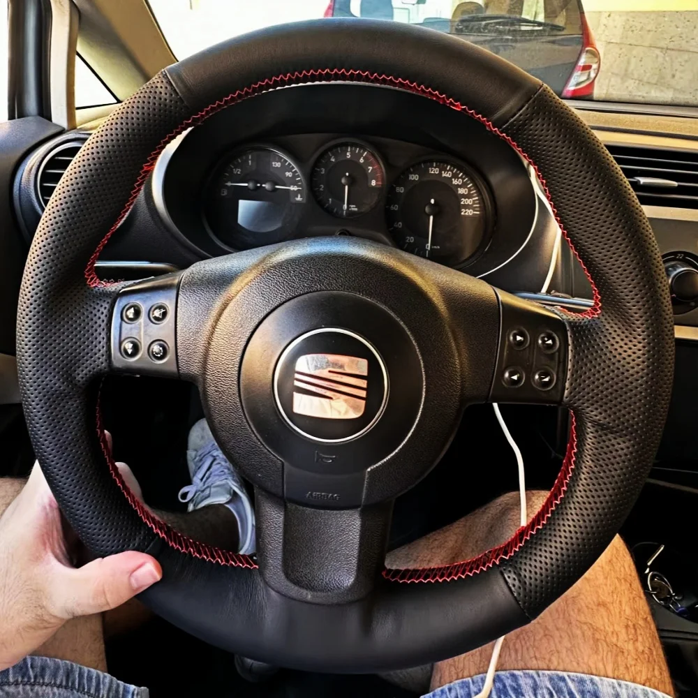 Customized Black Car Steering Wheel Braid Cover Hand Sewing Microfiber Leather For Seat Leon (Mk2) 2006-2008 Ibiza (6L) 2007 - Image 2
