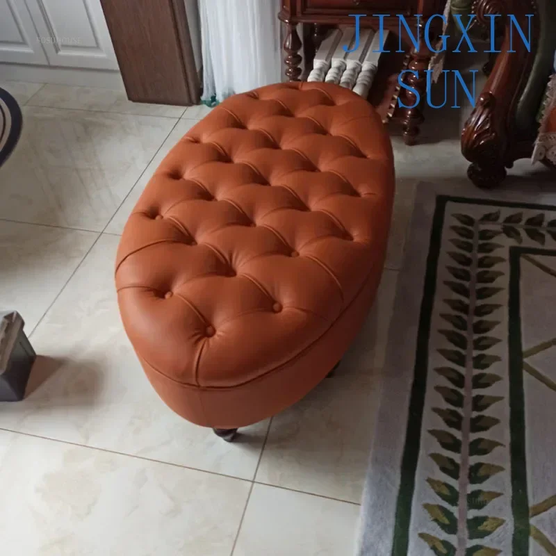 Nordic Artificial Leather Sofa Ottomans Doorway Shoe Changing Stools Creative Clothing Store Bench Oval Bedroom Bedside Stool W