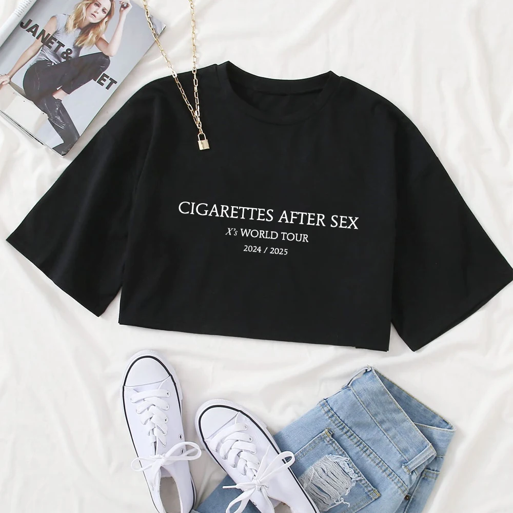 Cigarettes After Sex X's World Tour 2024 O-Neck Girls Shirt Casual Clothing Super-short Short Sleeves Music Fans Gift Crop Tops