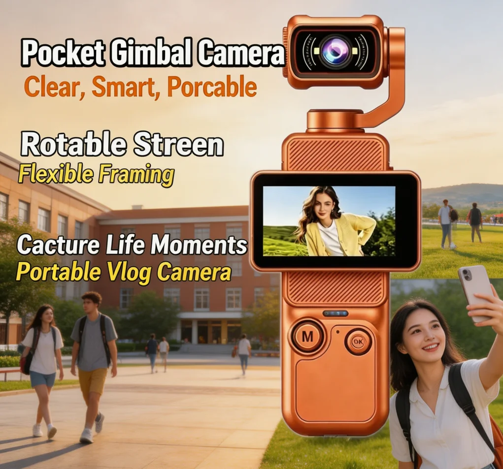 New Model of Camera with Screen That Can Be Flipped for Shooting, Handheld Gimbal, Outdoor Pocket Sports Anti-Shake Camera, Portable Camera for On-The-Go Use