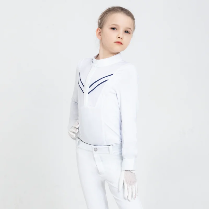 Cavpassion-Long-Sleeved Equestrian White Shirt for Children, Riding Competition, Equipment, Riding Shirt