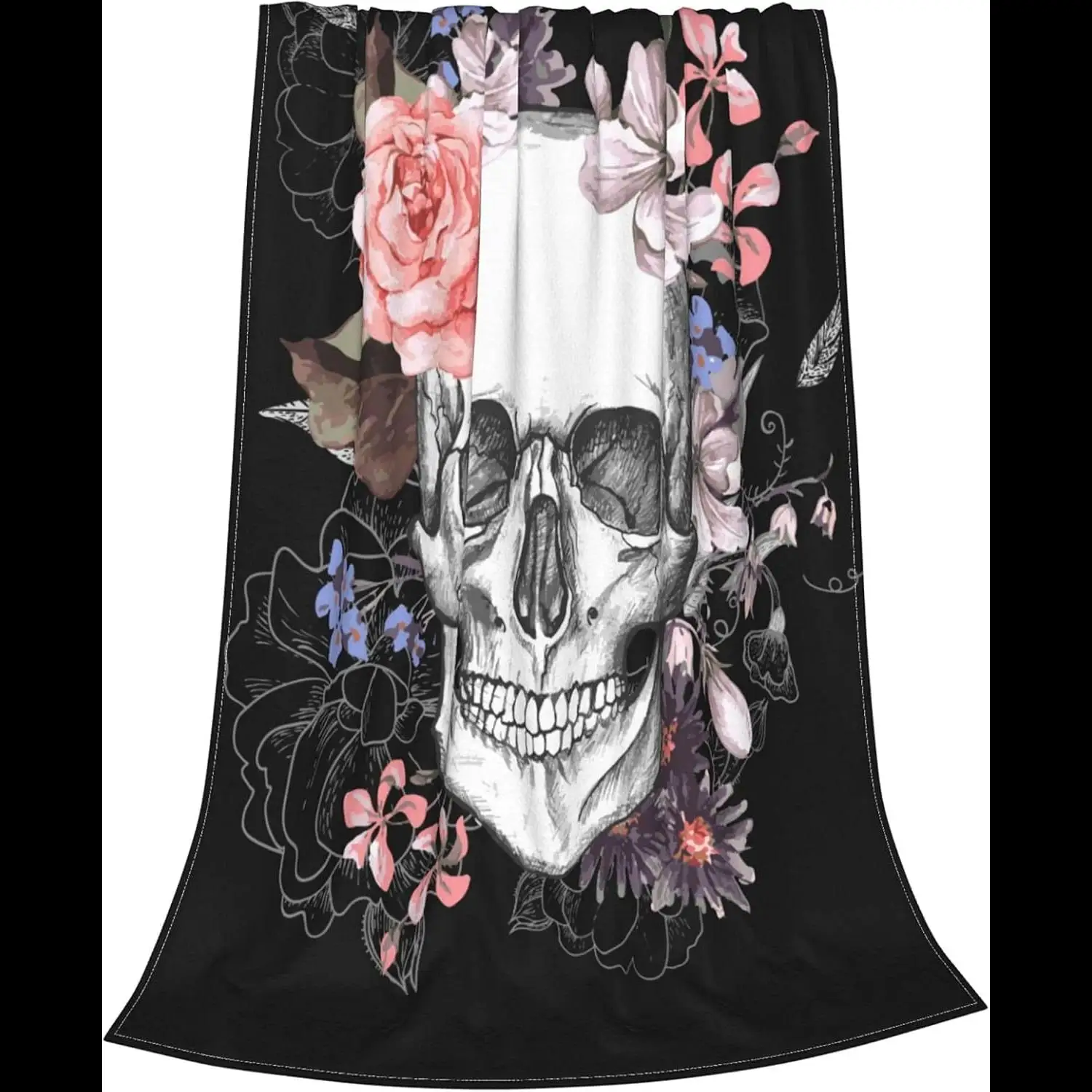 

Готическое флисовое одеяло с черепом и цветами, мягкое, легкое, теплое, уютное плюшевое одеяло для мужчин и женщин, диван-кровать, диван X