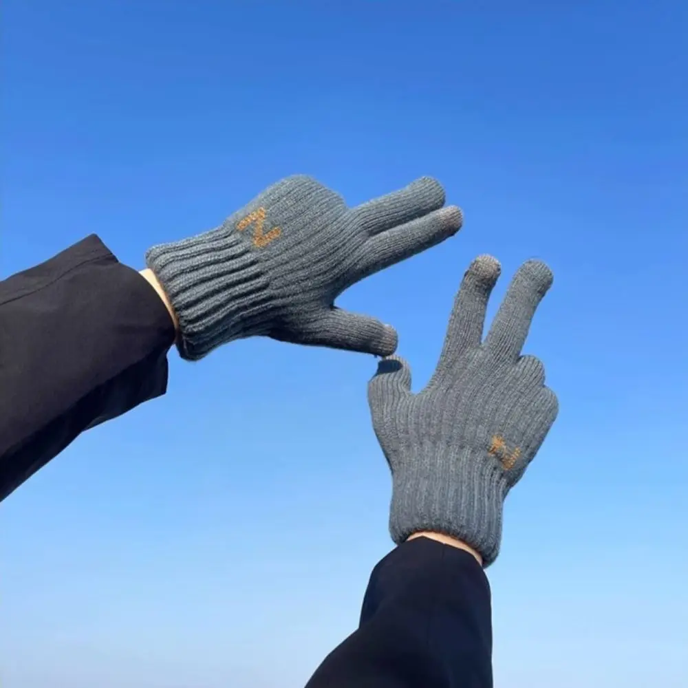 

Winter Warm Thickened Plush Knitted Gloves Outdoor Driving Cycling Touch Screen Gloves Coldproof Full Finger Mittens
