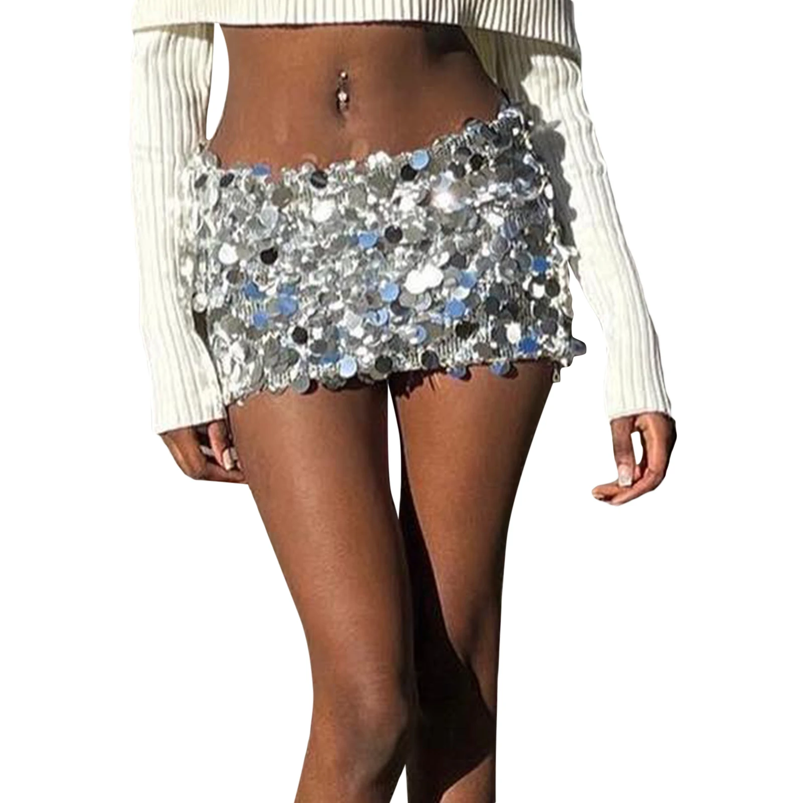 

2023 Fashion Sequin Low Waist Mini Skirt for Women Summer Sparkle Bodycon Short Skirts Night Out Party Clubwear Skirts