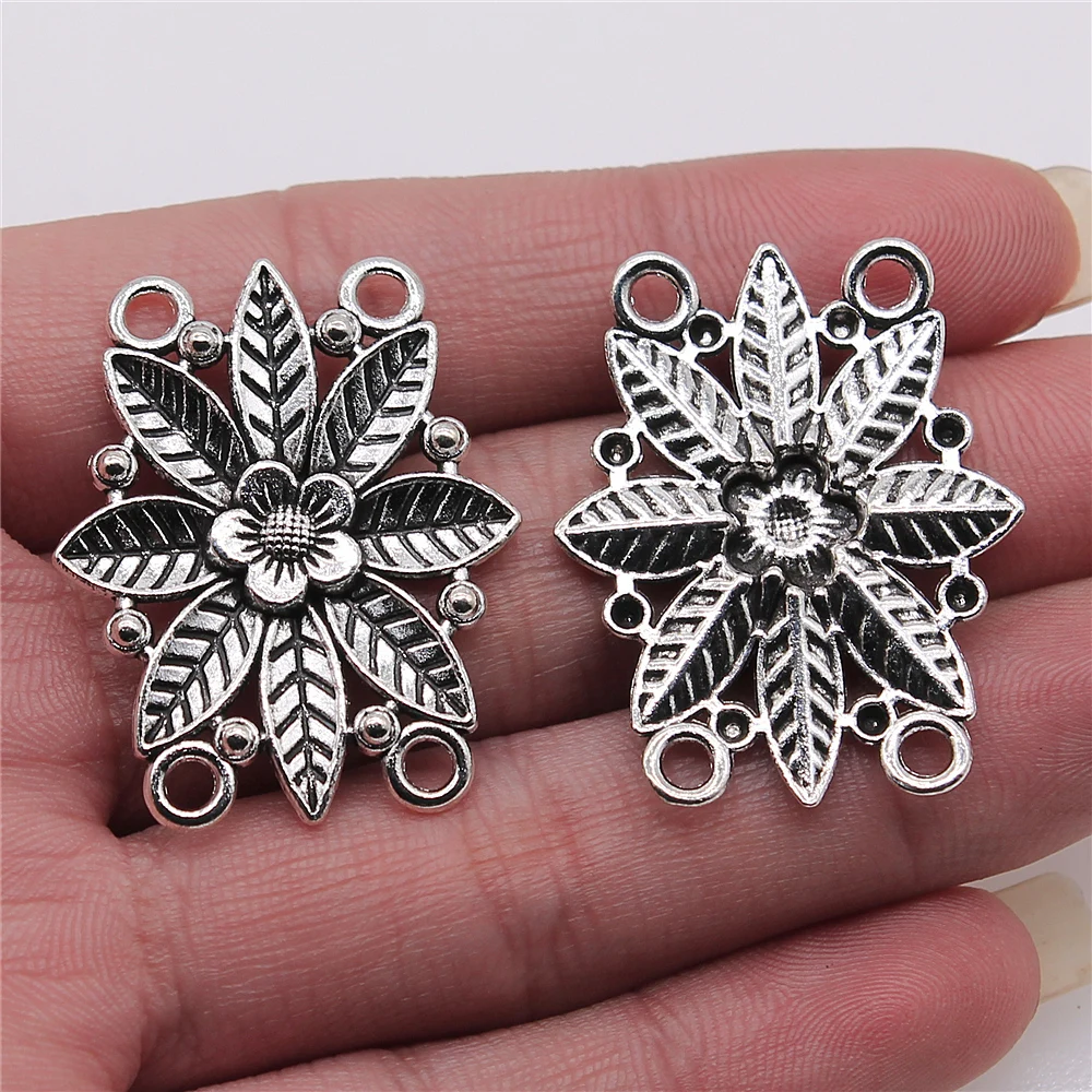 Wholesale 60pcs/bag 28x35mm Body Chain Flower Porous Connector Antique Silver Color Jewelry Findings Jewelry Accessories