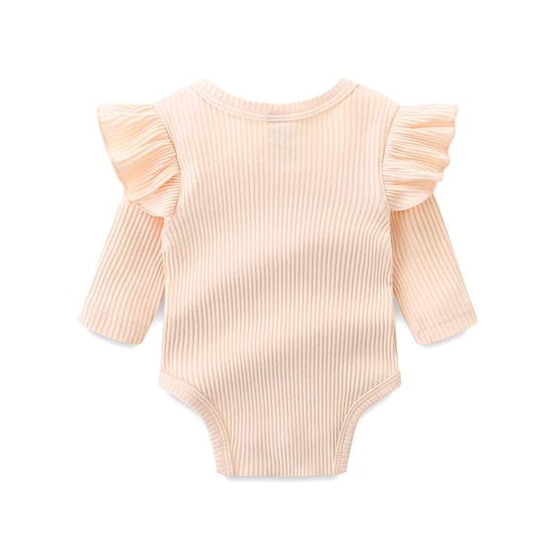 New Baby Ruffled Flutter-Sleeve Romper for Girls, Ribbed Bodysuit with Headband Crawling Outfit