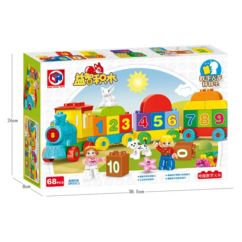 68 قطعة/المجموعة/مجموعة مكعبات بناء الجسيمات الكبيرة قطار رقمي إبداعي ملون ألعاب ألغاز التعليم المبكر للأطفال هدايا عيد الميلاد