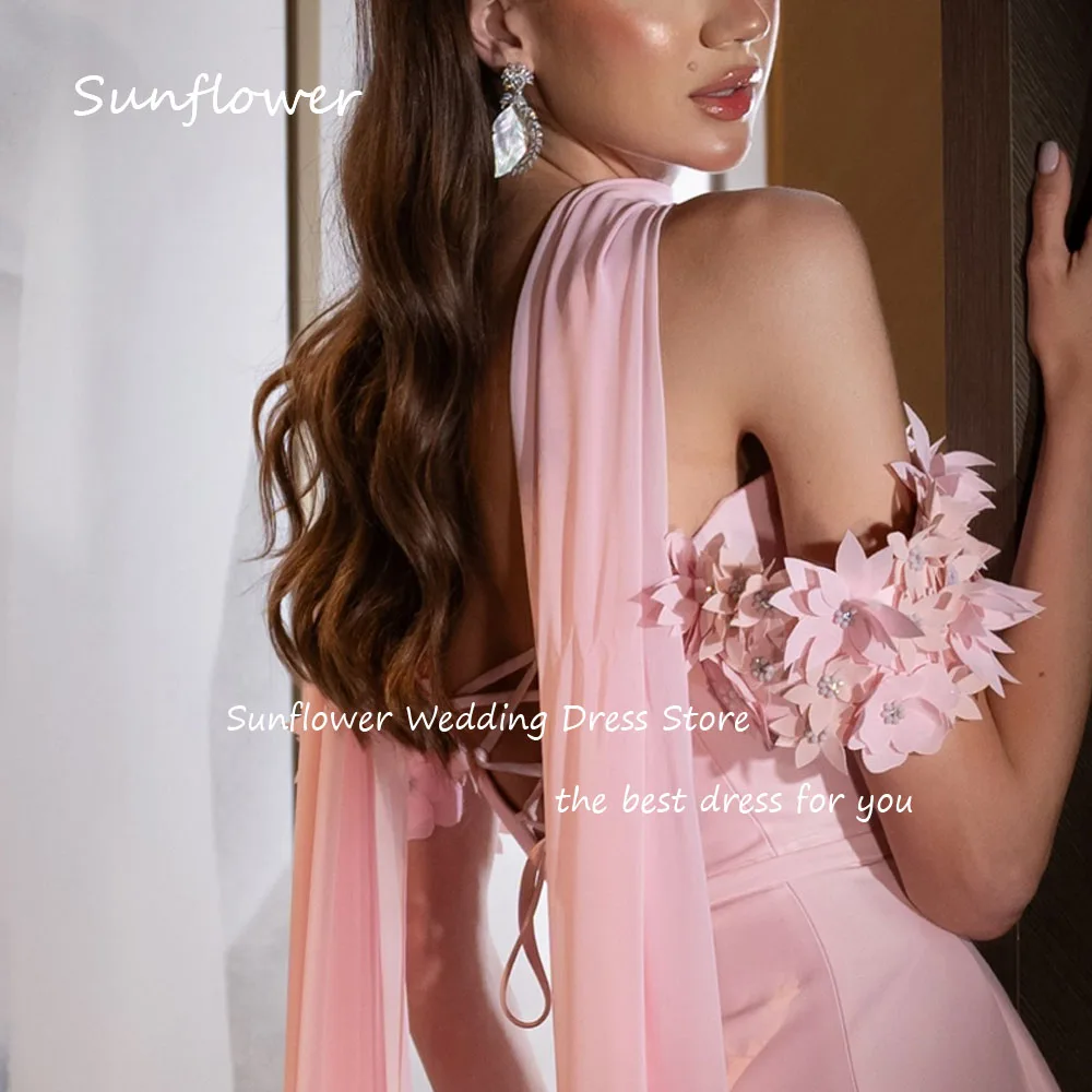 Sunflower Simple Pink Sweetheart Appliques A-LINE Prom dress 2024 Slim Off The Shoulder Ankle-Length Formal Evening Dress