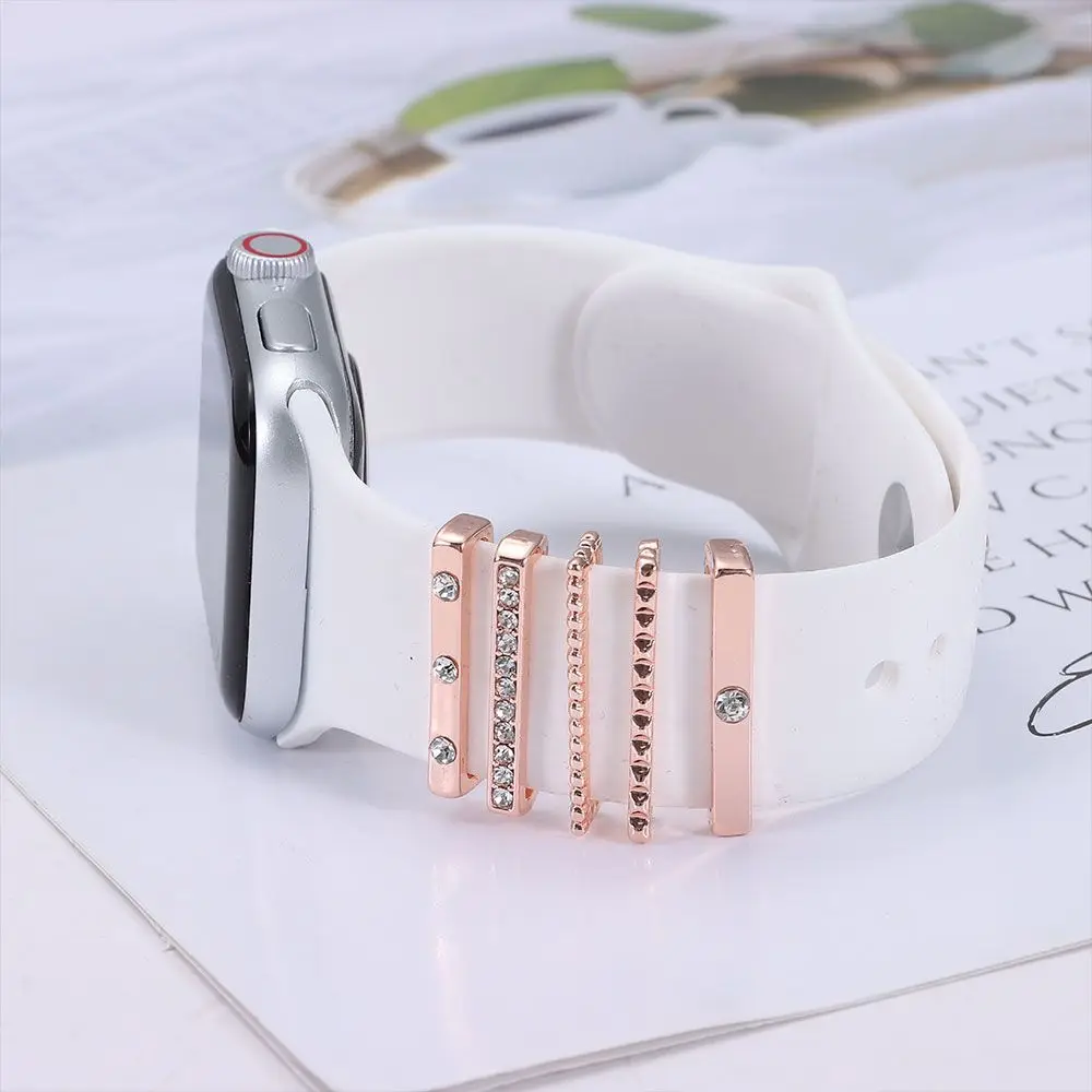 For Apple Watch Band Metal Charms Decorative Ring Diamond Ornament For iwatch Bracelet Smart Watch Silicone Strap Accessories