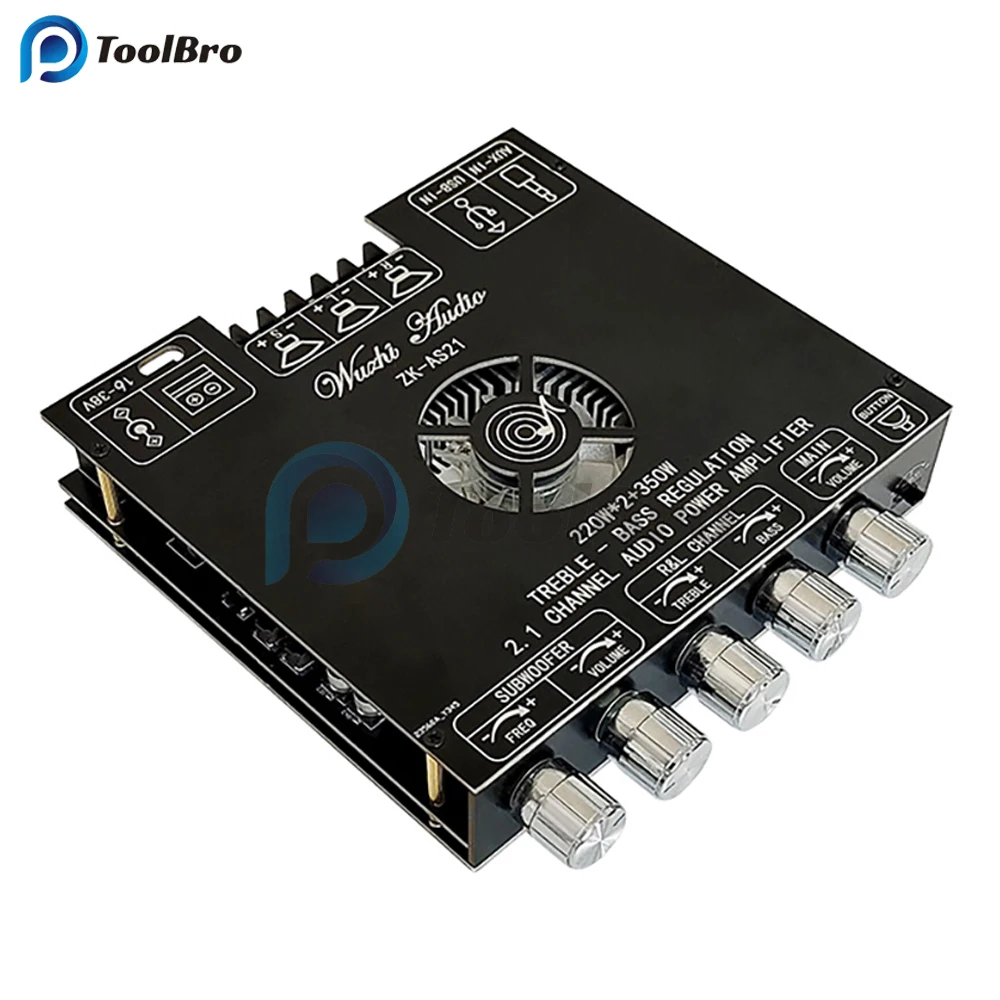 220W+220W+350W High Power 2.1 Channel TPA3255 AUX USB Bluetooth Audio Power Amplifier Board Frequency Treble Bass Volume Control