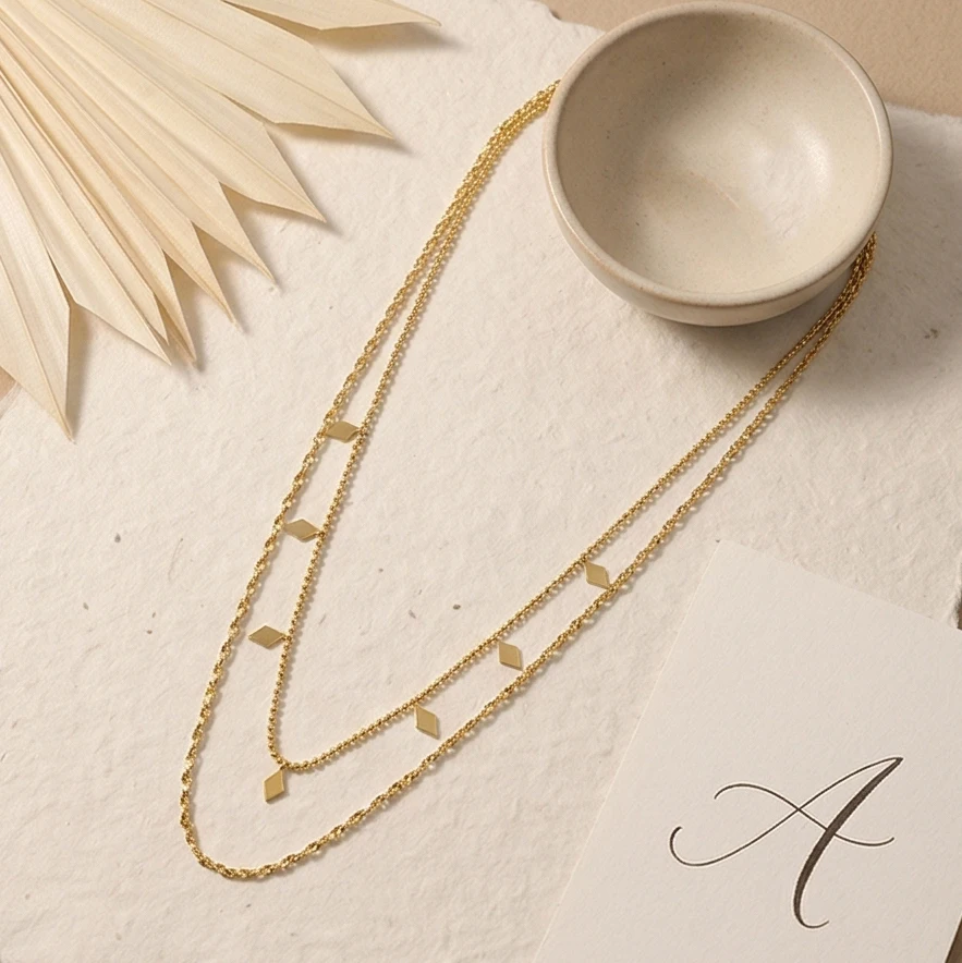Klassische Halskette für Party und Verlobung, Funkelnde Quadratische Doppelschicht-Halskette für Damen, Trendiges Accessoire – Detail 4