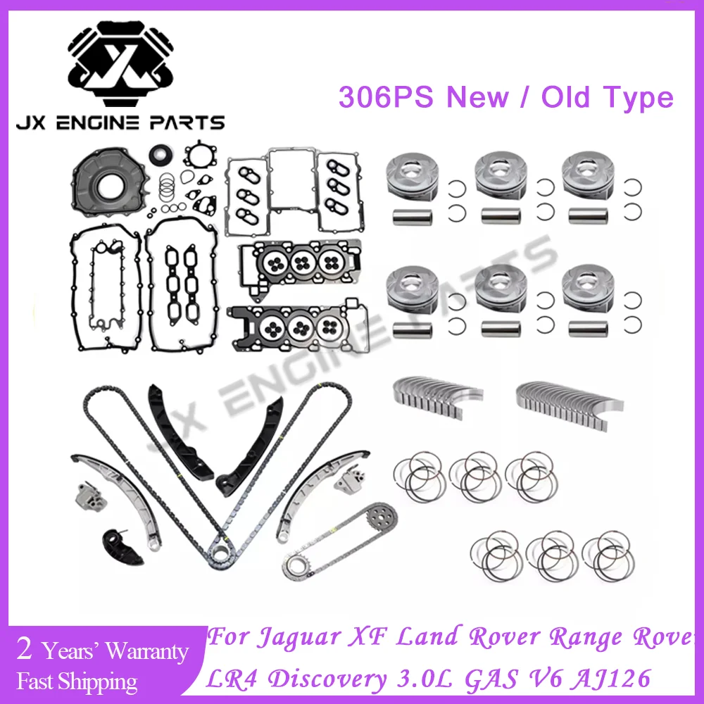 Kit de cadena de distribución para reconstrucción de motor 306PS, juego de juntas de cojinete de pistón para Jaguar Land Rover 3,0 Range Rover Discovery LR4 3.0L AJ126