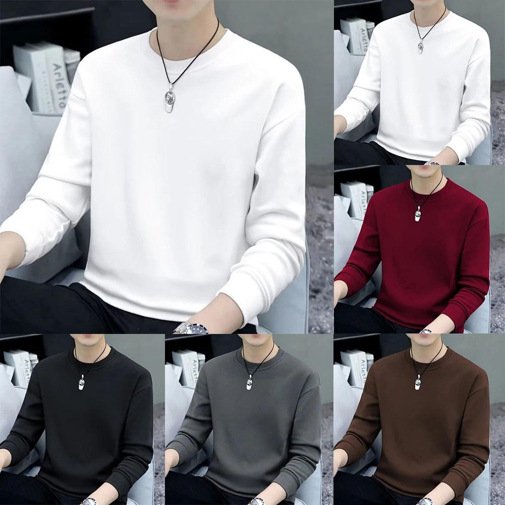 Casual Men\'s Round Neck Long Sleeve T-Shirt Casual Solid Color Undershirts Tees Tops T Shirt Tees Tops Man Clothing