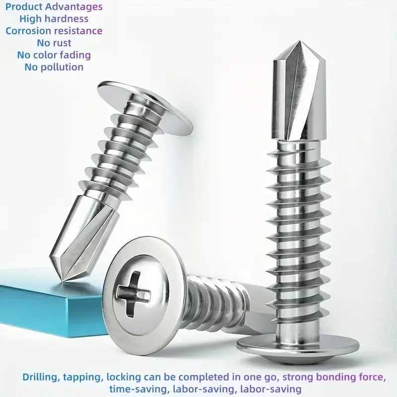 200–20 Stück Edelstahl-Kreuzplattenkopf-Bohrschwanzschrauben, großer flacher Kopf, selbstschneidende Kreuzschlitzschraube, Befestigungselemente, Hardware, DIY