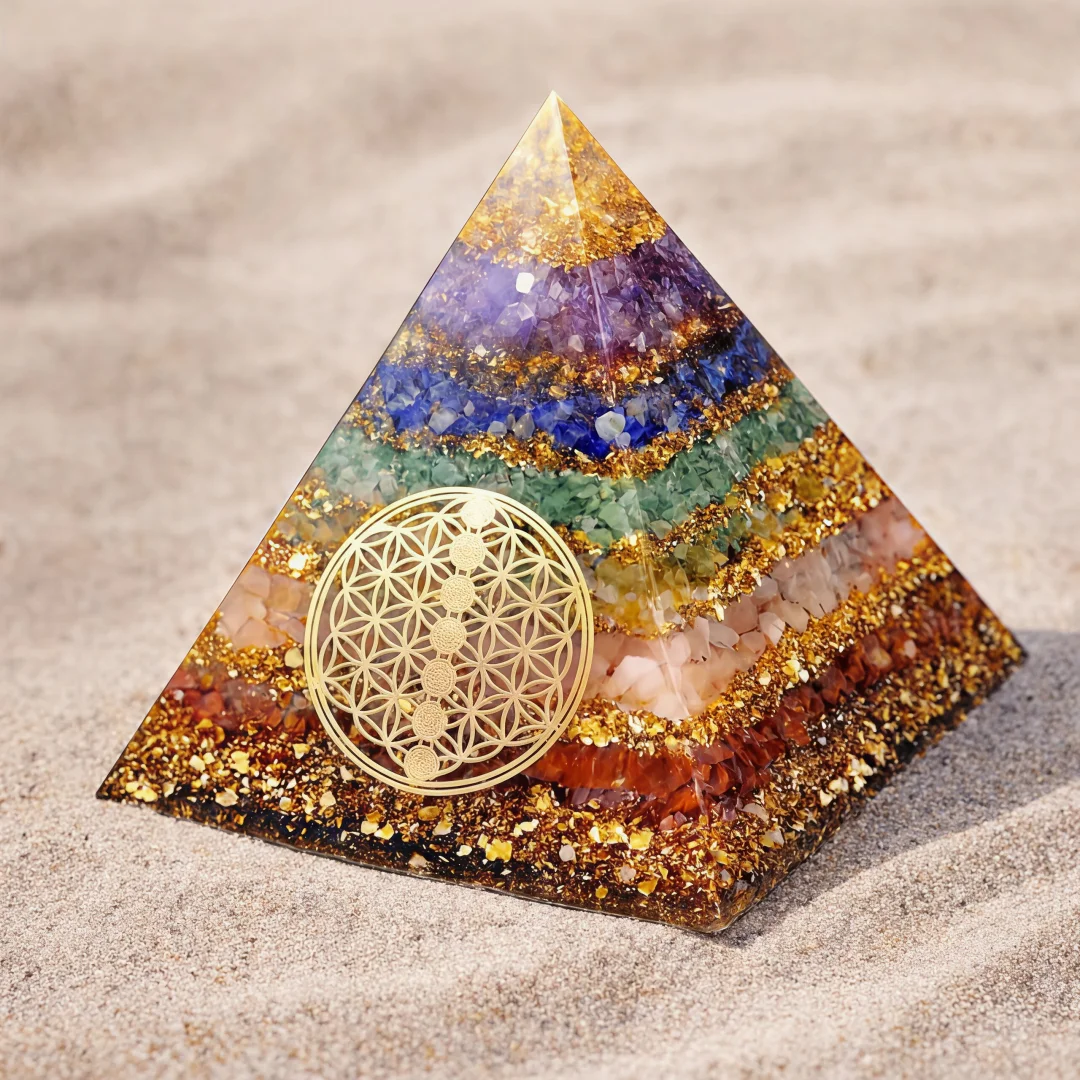7 Chakra Blume des Lebens Orgon-Pyramide, Heilkristall EMF-Schutz Orgonit – Detail 5