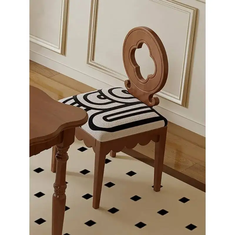 Quatrefoil Wood Vintage Upholstered Kitchen French Frame, Round Dining Cutout Back, Chair Seat for - Solid Living Room