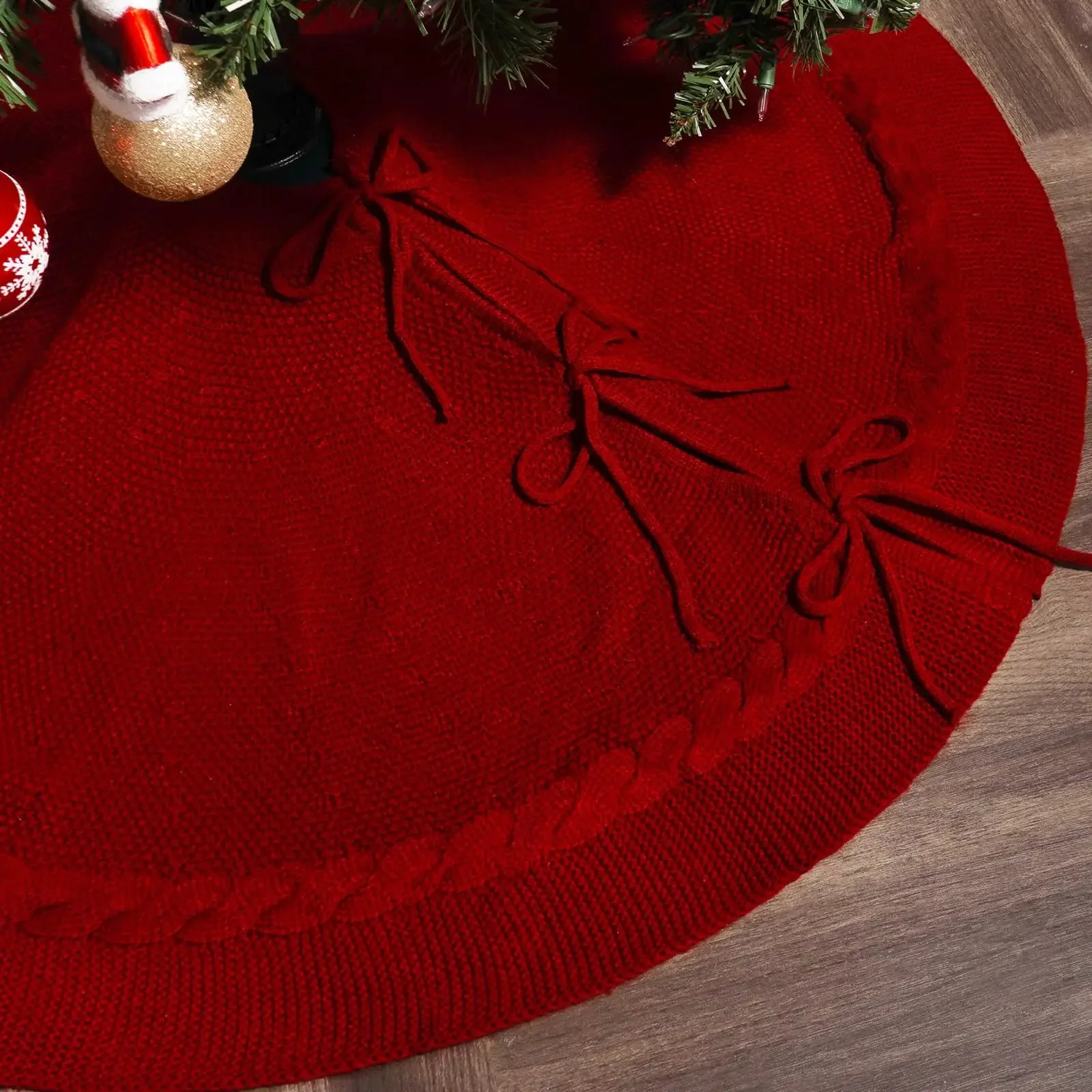 Christmas Tree Skirt Knitted Tree Skirt Red Knitted Christmas Tree Skirt Christmas Tree Apron Christmas Tree Skirt Decoration