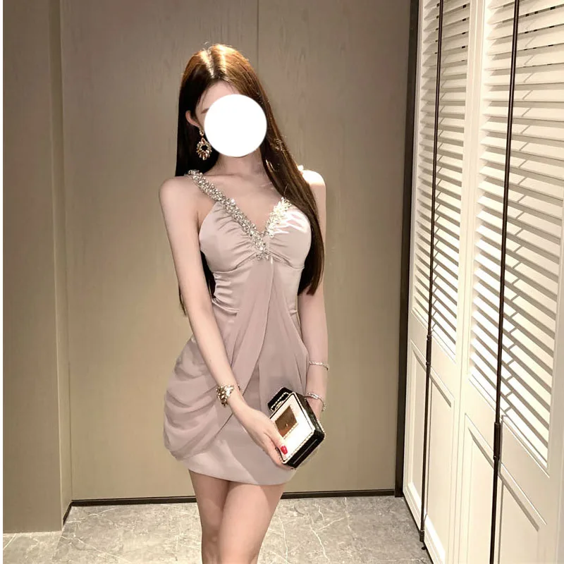 

Платье с V-образным вырезом и стразами на талии, женское летнее хлопковое платье-футляр, модное повседневное платье