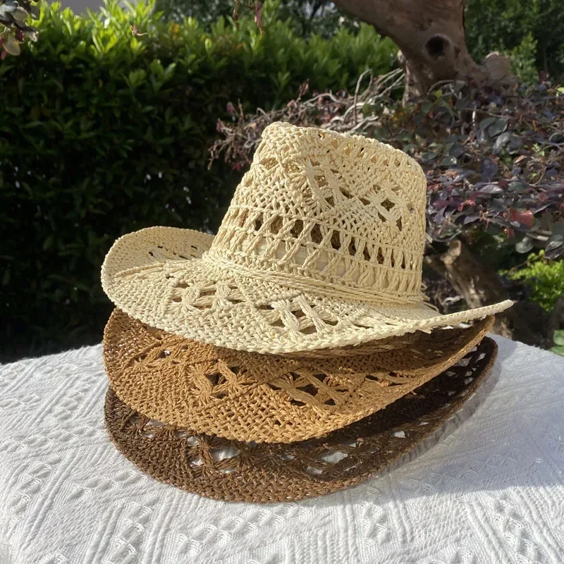 Vintage Straw Hat Women Hollowing Out Harajuku Wind Wide Brim Sun Hats Men Sun-Protection Outdoor Fishing Climbing Retro Caps