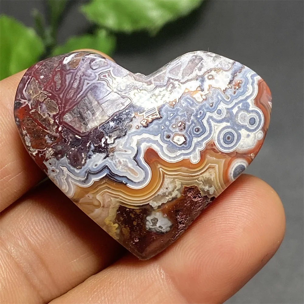 Natural Striped Mexican Agate Crystal Hand-polished Heart-shaped Ornament Home Decoration Gift