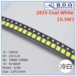 100Pcs SMD LED 2835 0.5W Cool White 10000-12000K LED Lamp Beads  Size 2835 Light-emitting Diode High Bright Quality