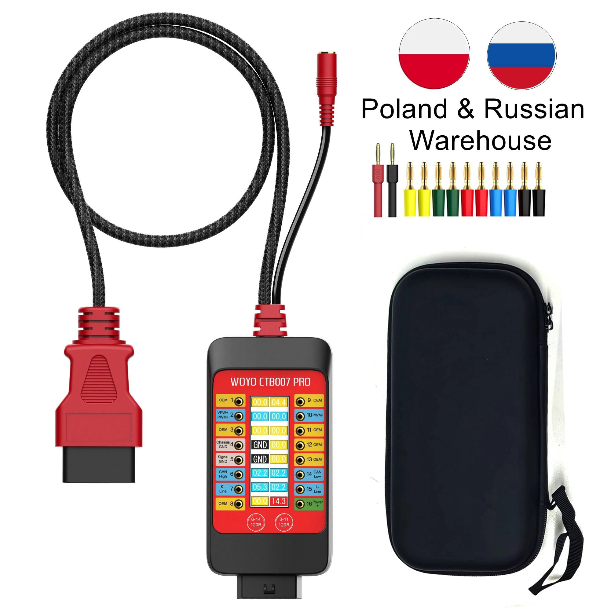 OBD2 Breakout Box with LCD Digital16 PINs Vrms Display, ECU Testing with Built-in 120ohm Resistor, Auto Diagnostic Tool