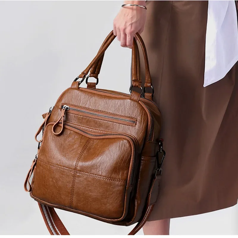 Soft leather multifunctional backpack for women 2024 new cowhide women's bag simple casual large capacity women's backpack