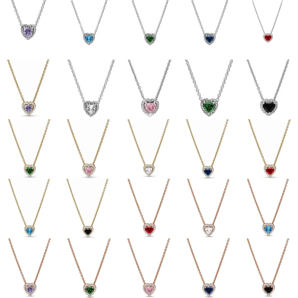 Nuevo collar en forma de corazón de plata 925 rojo, rosa, verde, adecuado para el Día de San Valentín de las mujeres europeas, el día de la madre, joyería con dijes