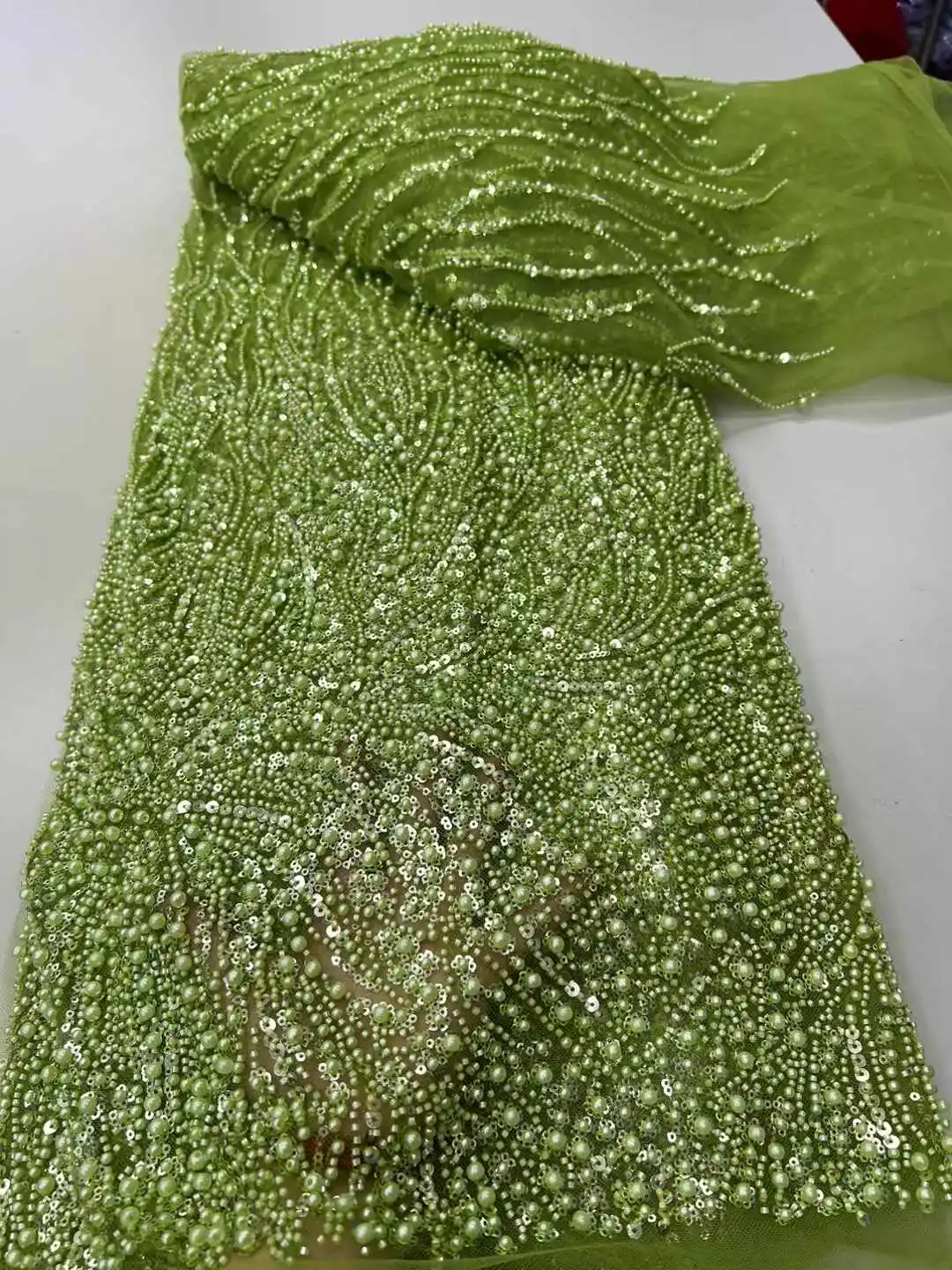 Linda lantejoulas nigerianas festa renda contas africanas tecido de renda 2025 alta qualidade 5 jardas tecido de renda líquida de tule francês africano