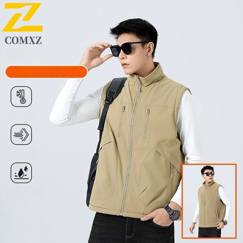 

Premium Men Vest Outdoor Casual Stand Collar Multi Pocket Workwear Photography Fishing Hiking Travel Exercise Waistcoat Jacket